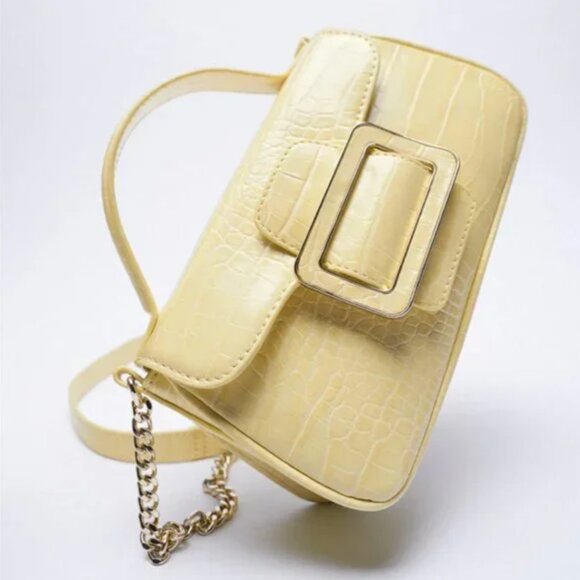 Zara Animal Print Crossbody Bag with Buckle Yellow - Picture 2 of 11